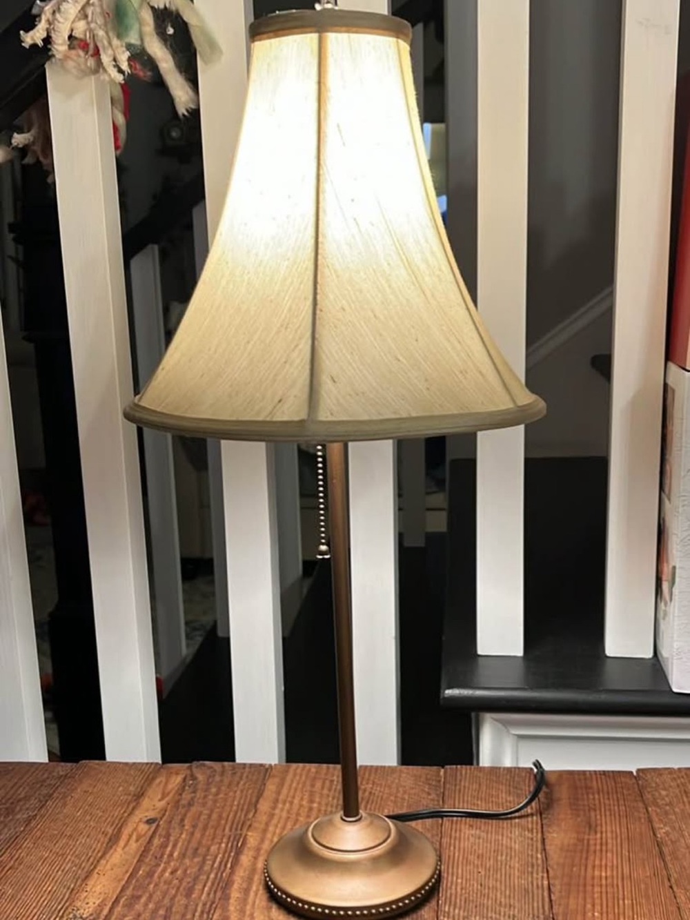 Classic Bronze Table Lamp with Beige Shade -